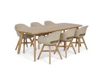 Rixos/Karlstad beige dining tuinset | 6 personen | hardhout + kunststof | 220cm