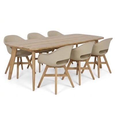 Rixos/Karlstad beige dining tuinset | 6 personen | hardhout + kunststof | 220cm