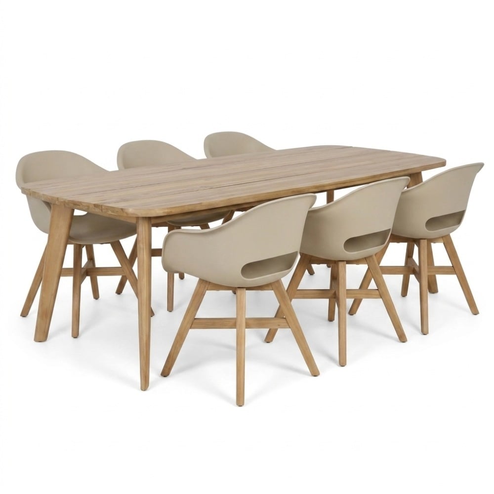 Rixos/Karlstad beige dining tuinset | 6 personen | hardhout + kunststof | 220cm