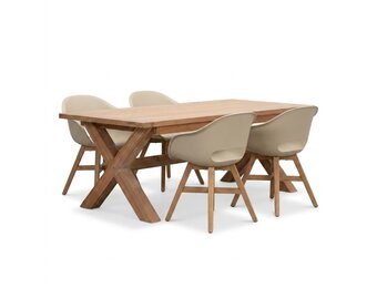 Riga/Karlstad beige dining tuinset | 4 personen | teakhout + kunststof | 200cm
