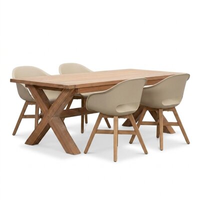 Riga/Karlstad beige dining tuinset | 4 personen | teakhout + kunststof | 200cm