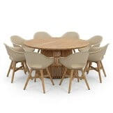 Palau/Karlstad beige dining tuinset | 8 personen | teakhout + kunststof | 180cm rond