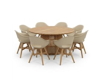 Palau/Karlstad beige dining tuinset | 8 personen | teakhout + kunststof | 180cm rond