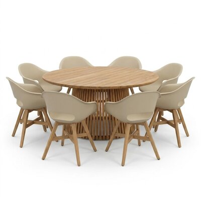 Palau/Karlstad beige dining tuinset | 8 personen | teakhout + kunststof | 180cm rond