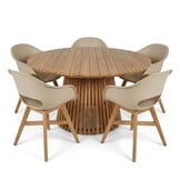 Palau/Karlstad beige dining tuinset | 5 personen | teakhout + kunststof | Ø140cm rond