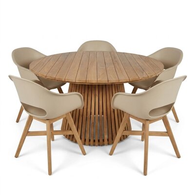 Palau/Karlstad beige dining tuinset | 5 personen | teakhout + kunststof | Ø140cm rond
