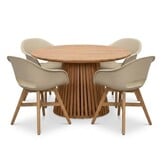 Palau/Karlstad beige dining tuinset | 4 personen | teakhout + kunststof | Ø120cm rond