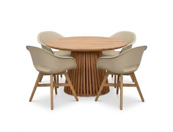 Palau/Karlstad beige dining tuinset | 4 personen | teakhout + kunststof | Ø120cm rond