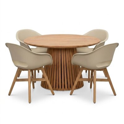 Palau/Karlstad beige dining tuinset | 4 personen | teakhout + kunststof | Ø120cm rond