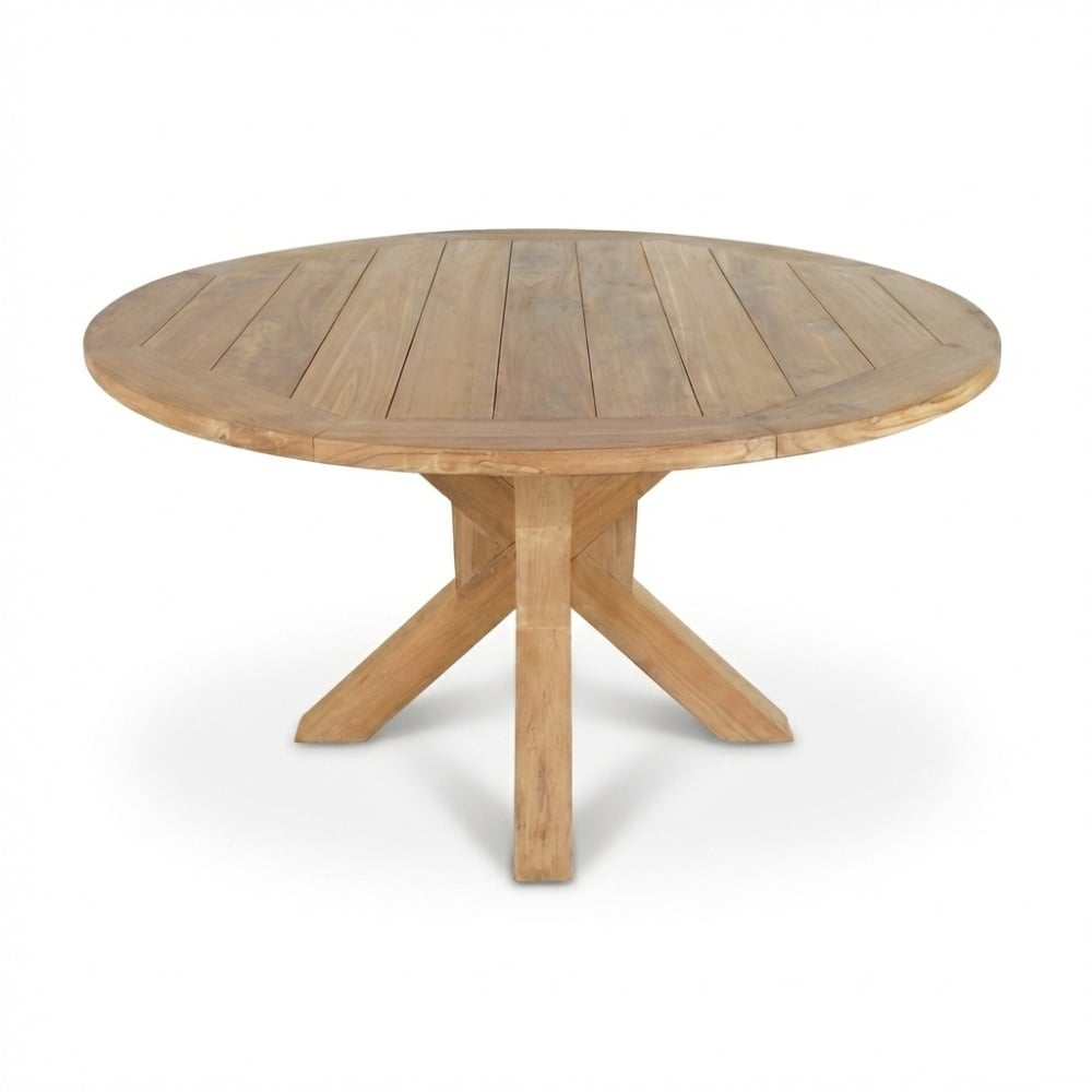 Genua/Karlstad beige dining tuinset | 5 personen | teakhout + kunststof | 140cm rond