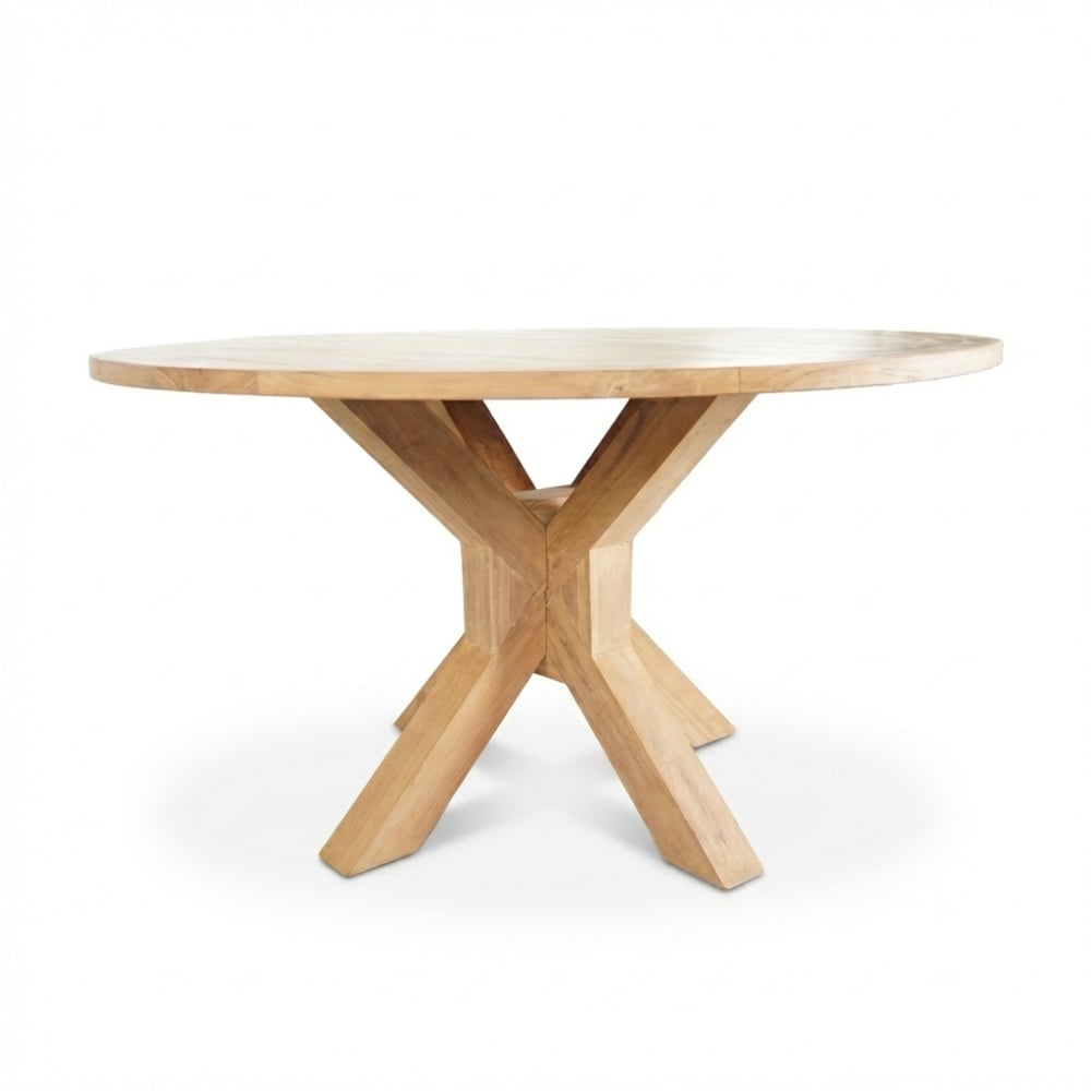 Genua/Karlstad beige dining tuinset | 5 personen | teakhout + kunststof | 140cm rond
