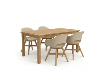 Singapore/Karlstad beige dining tuinset | 4 personen | teakhout + kunststof | 150cm