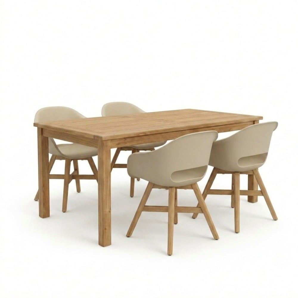 Singapore/Karlstad beige dining tuinset | 4 personen | teakhout + kunststof | 150cm