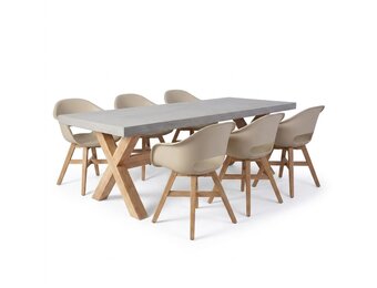 Norwich/Karlstad beige dining tuinset | 6 personen | polystone + kunststof | 250cm