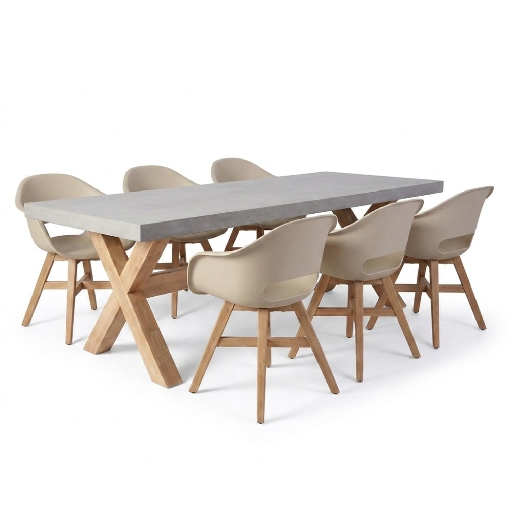 Norwich/Karlstad beige dining tuinset | 6 personen | polystone + kunststof | 250cm