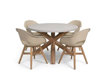 Nancy/Karlstad beige dining tuinset | 4 personen | polystone + kunststof | Ø135cm rond