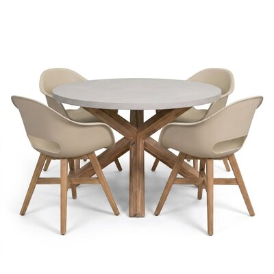 Nancy/Karlstad beige dining tuinset | 4 personen | polystone + kunststof | Ø135cm rond