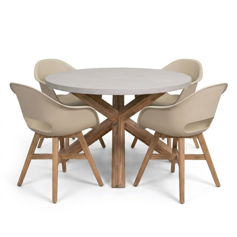 Nancy/Karlstad beige dining tuinset | 4 personen | polystone + kunststof | Ø135cm rond
