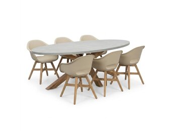 Livorno/Karlstad beige dining tuinset | 6 personen | polystone + kunststof | 240cm