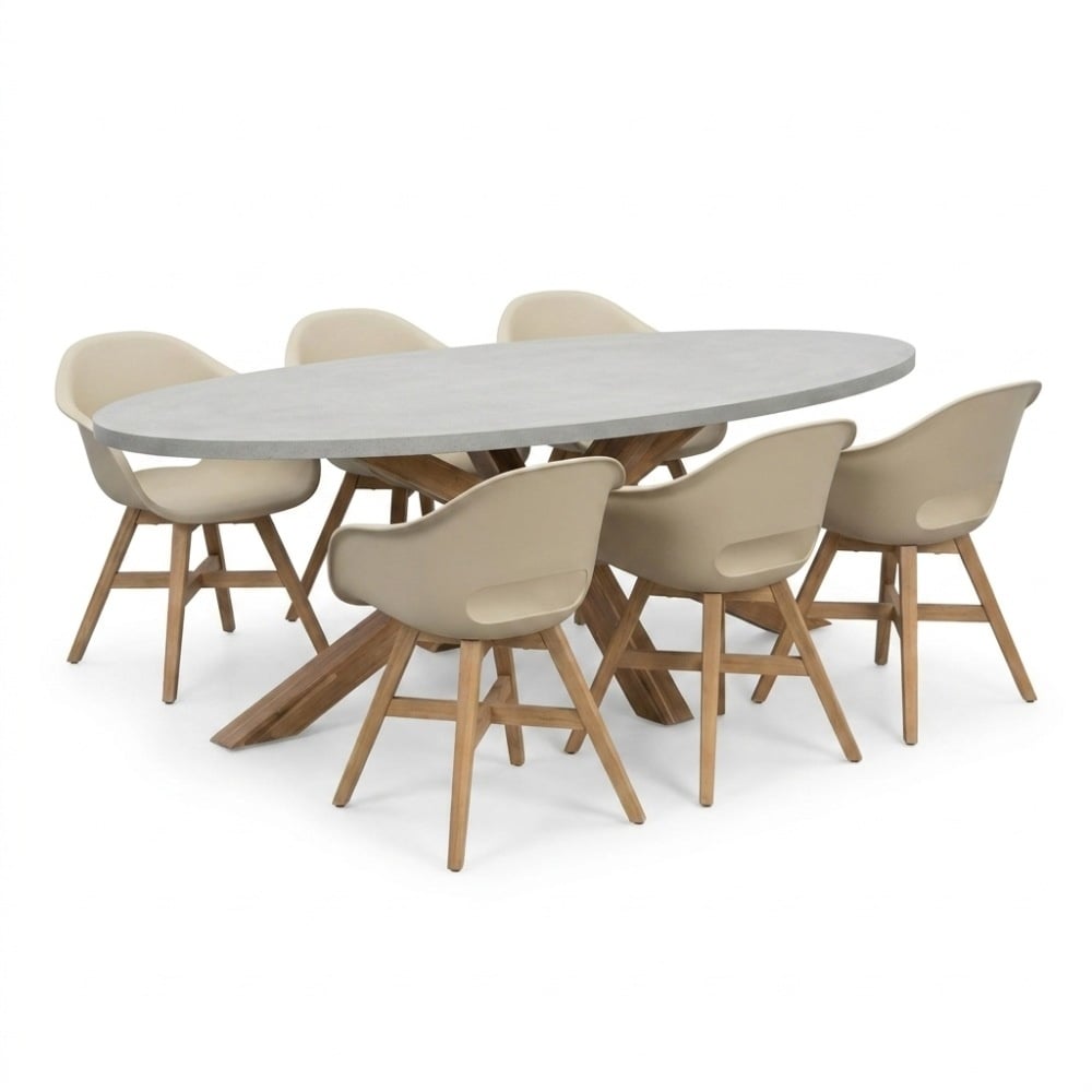 Livorno/Karlstad beige dining tuinset | 6 personen | polystone + kunststof | 240cm