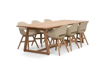 Gotenburg/Karlstad beige dining tuinset | 6 personen | teakhout + kunststof | 250cm