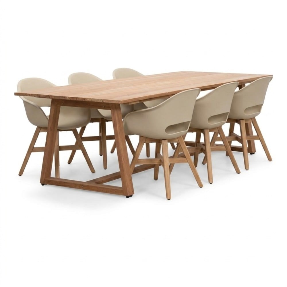 Gotenburg/Karlstad beige dining tuinset | 6 personen | teakhout + kunststof | 250cm