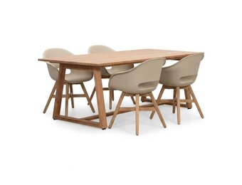 Gotenburg/Karlstad beige dining tuinset | 4 personen | teakhout + kunststof | 200cm