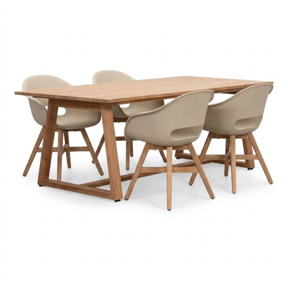 Gotenburg/Karlstad beige dining tuinset | 4 personen | teakhout + kunststof | 200cm