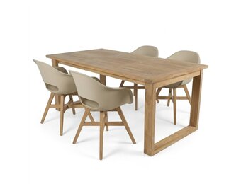 Corfu/Karlstad beige dining tuinset | 4 personen | teakhout + kunststof | 150cm