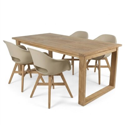 Corfu/Karlstad beige dining tuinset | 4 personen | teakhout + kunststof | 150cm