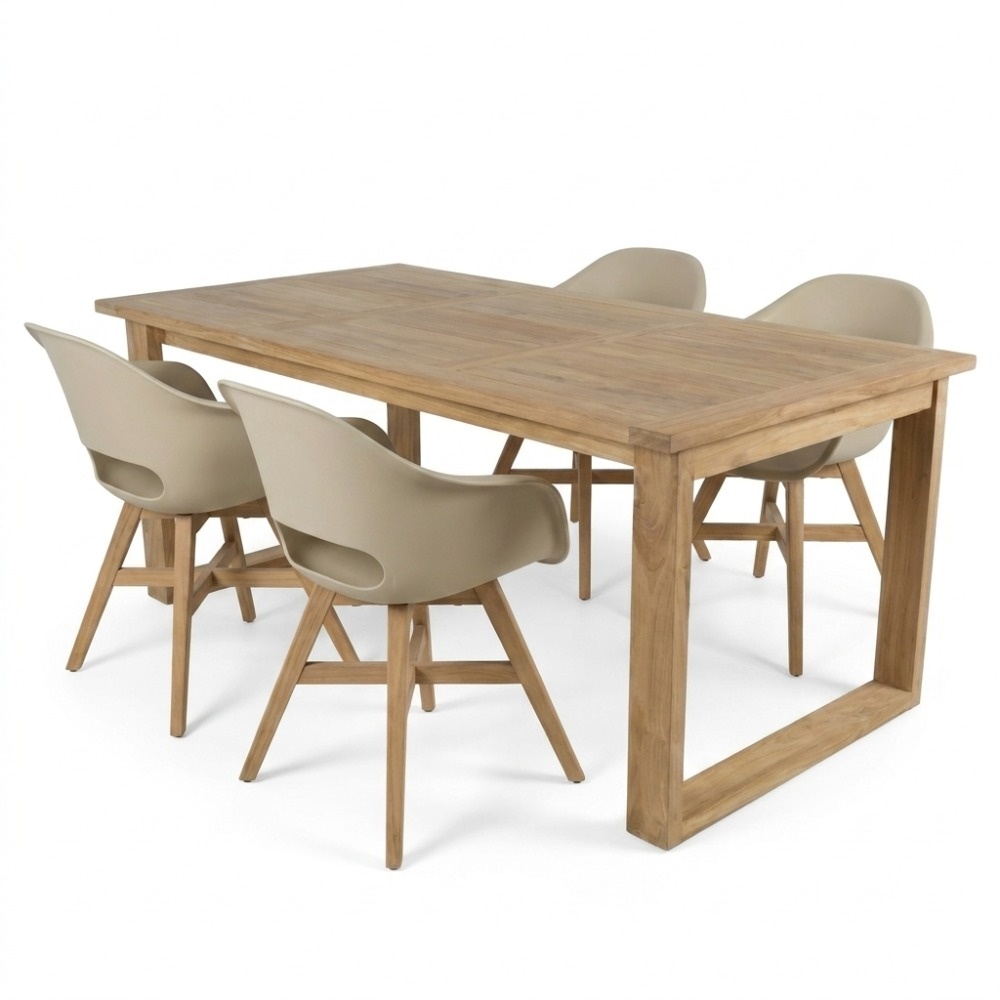 Corfu/Karlstad beige dining tuinset | 4 personen | teakhout + kunststof | 150cm