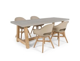 Veltis/Karlstad beige dining tuinset | 4 personen | polystone + kunststof | 200cm