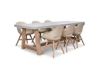 Veltis/Karlstad beige dining tuinset | 6 personen | polystone + kunststof | 250cm