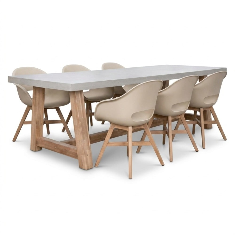 Veltis/Karlstad beige dining tuinset | 6 personen | polystone + kunststof | 250cm