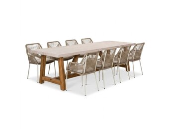 Velora/Seville beige dining tuinset | 8 personen | polystone + touw | 300cm
