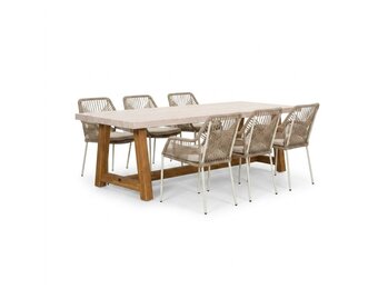 Velora/Seville beige dining tuinset | 6 personen | polystone + touw | 250cm