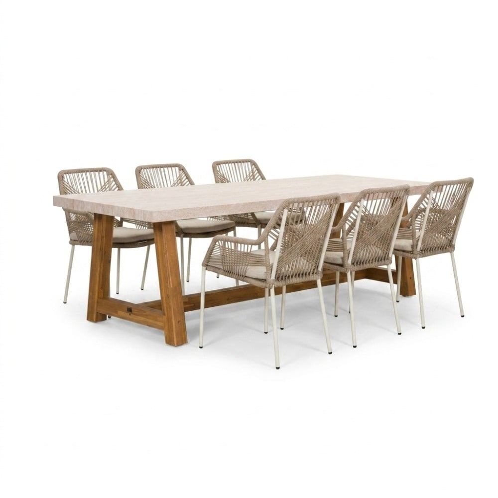 Velora/Seville beige dining tuinset | 6 personen | polystone + touw | 250cm