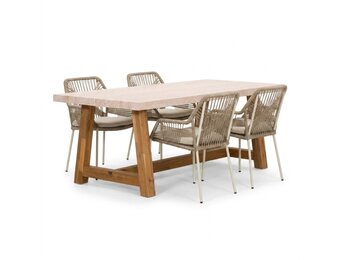 Velora/Seville beige dining tuinset | 4 personen | polystone + touw | 200cm