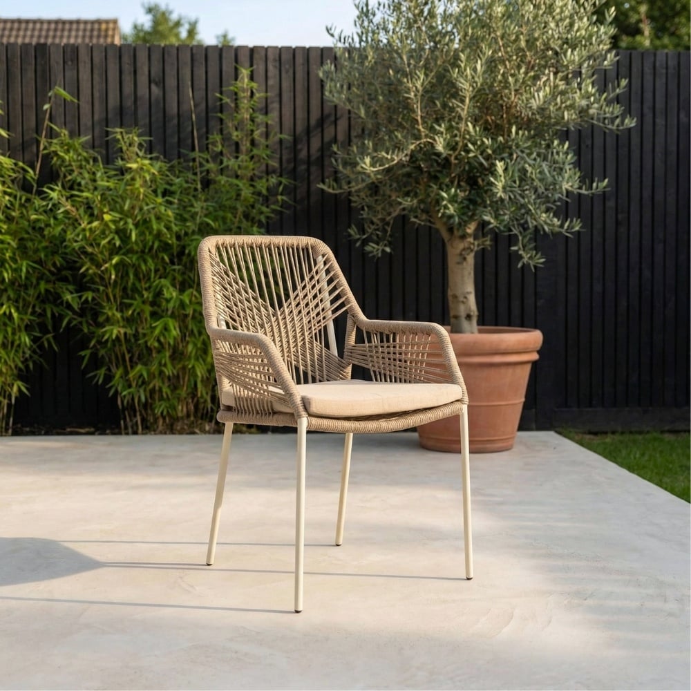 Velora/Seville beige dining tuinset | 4 personen | polystone + touw | 200cm