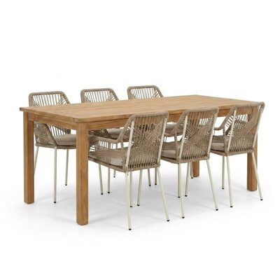 Singapore/Seville beige dining tuinset | 6 personen | teakhout + touw | 200cm