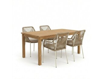 Singapore/Seville beige dining tuinset | 4 personen | teakhout + touw | 150cm