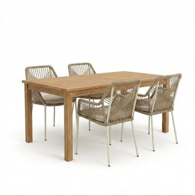Singapore/Seville beige dining tuinset | 4 personen | teakhout + touw | 150cm