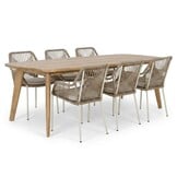 Rixos/Seville beige dining tuinset | 6 personen | hardhout + touw | 220cm
