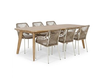Rixos/Seville beige dining tuinset | 6 personen | hardhout + touw | 220cm