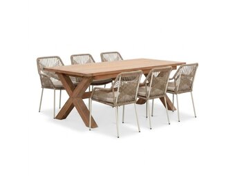 Riga/Seville beige dining tuinset | 4 personen | teakhout + touw | 200cm