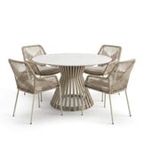 Pasadena/Seville beige dining tuinset | 4 personen | sintered stone + touw | 120cm rond