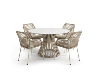 Pasadena/Seville beige dining tuinset | 4 personen | sintered stone + touw | 120cm rond