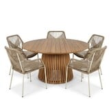 Palau/Seville beige dining tuinset | 5 personen | teakhout + touw | Ø140cm rond