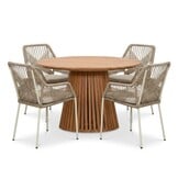 Palau/Seville beige dining tuinset | 4 personen | teakhout + touw | Ø120cm rond