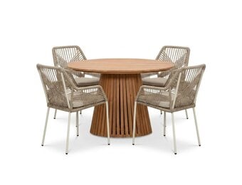 Palau/Seville beige dining tuinset | 4 personen | teakhout + touw | Ø120cm rond